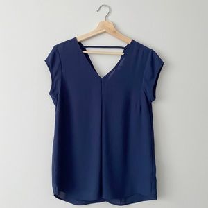 DR2 Navy Dark Blue Short Sleeve Loose Fit V-neck Blouse S